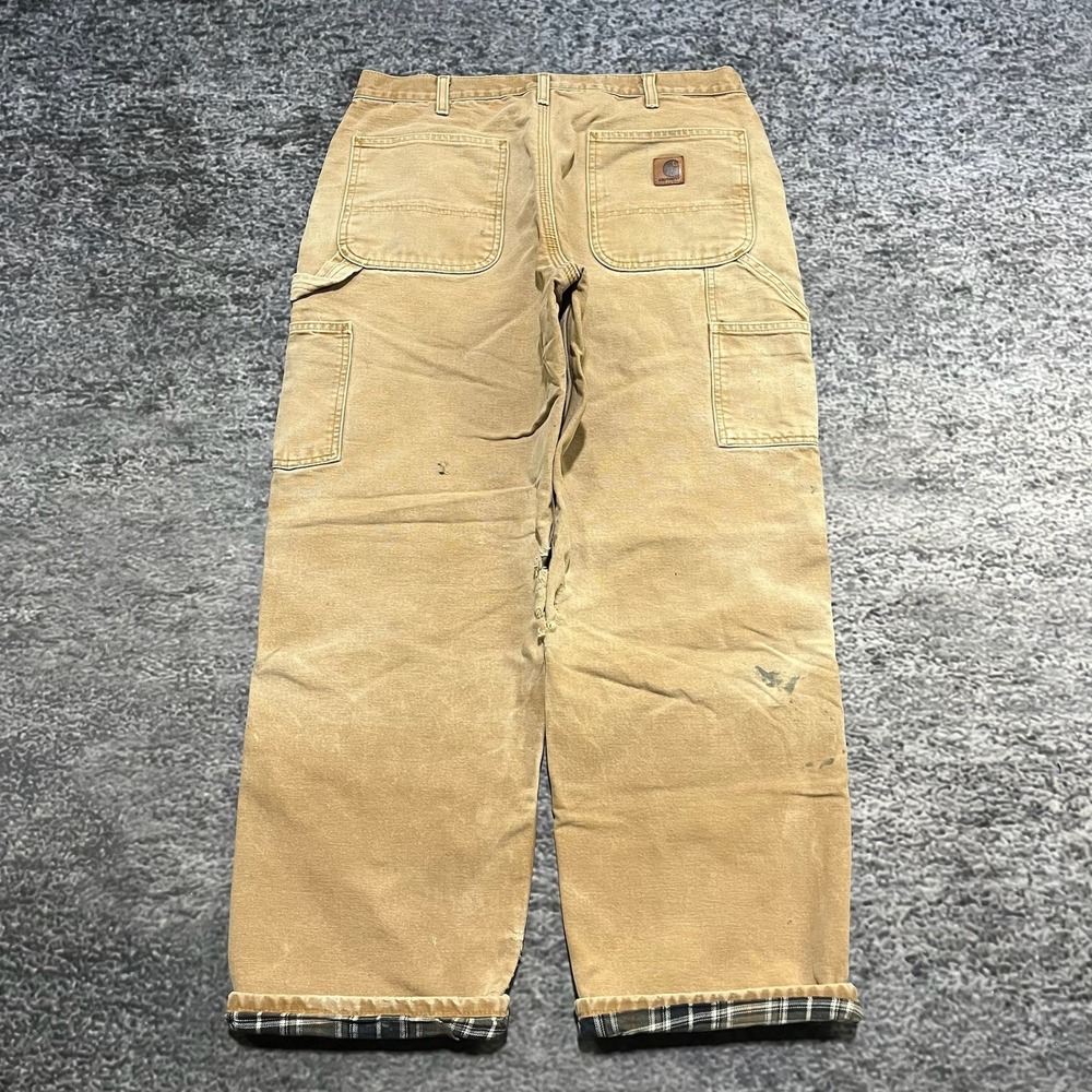 Vintage Carhartt Carpenter Pants Tan 34x29 Distressed Faded Flannel‎ Lined